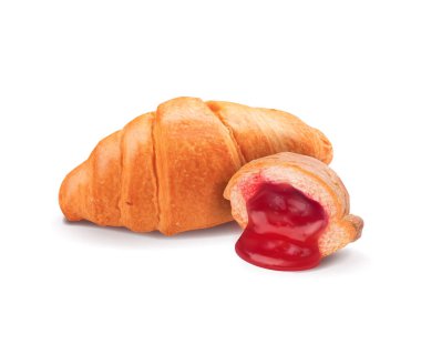 Fresh croissant with cherry jam. Vector illustration.