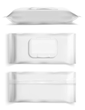 3d vector mock up for wet wipes pouch or pack. Product ad element isolated on white background.