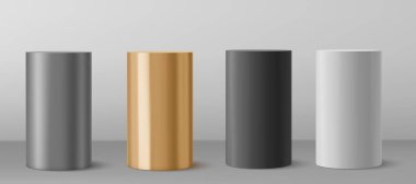 3d Cylinder from different materials pillar isolated on gray background. vector illustration clipart