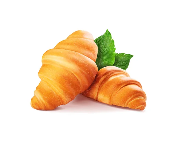 Fresh Croissant Mint Leaves Vector Illustration — Stockový vektor