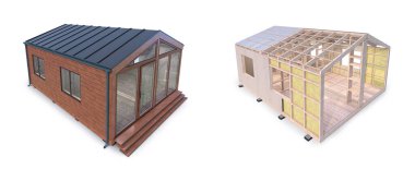 Tamamlanmamış modüler çerçeve beyaz arka planda izole edilmiş. 3d illüstrasyon