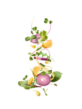 Beyaz zemin üzerinde marul olan mikroyeşiller