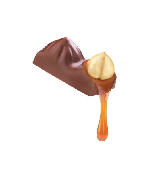 Csokoládé Mogyoróval Karamellel Fehér Alapon — Stock Fotó