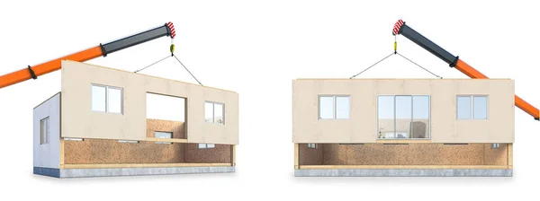 Proceso Construcción Una Casa Modular Partir Paneles Sorbo Sobre Fondo — Foto de Stock