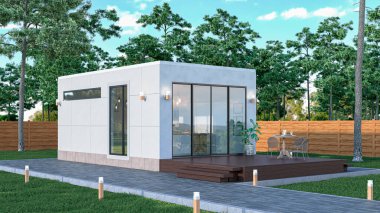 Exterior of modular luxury house. 3d illustration
