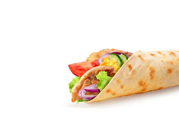 pita bread with vegetables and chicken on a white background 4
