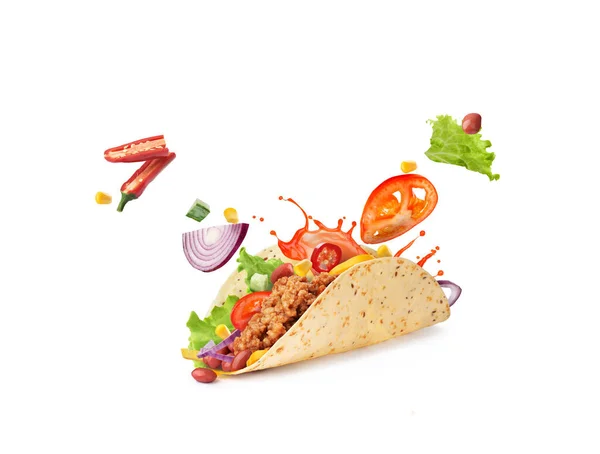 Mexikanische Lebensmittel Tacos Auf Weißem Hintergrund — Stockfoto