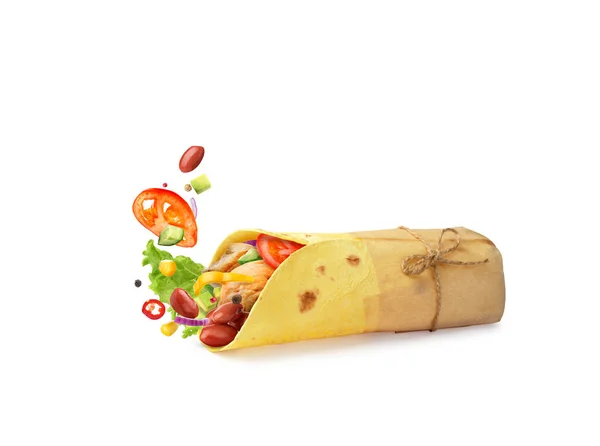 Burrito Está Fundo Branco — Fotografia de Stock