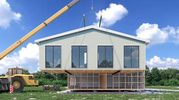 Montaje Una Casa Modular Exterior Ilustración — Foto de Stock
