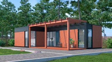 Exterior of modular luxury house. 3d illustration