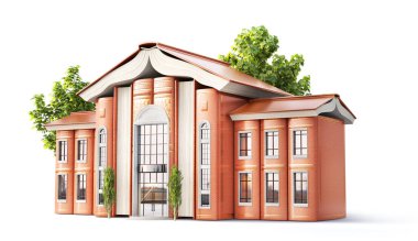 Eğitim konsepti. Okul formunda kitap yığını. 3d illüstrasyon