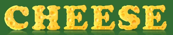 影のある文字の形でチーズ 緑の孤立した背景のチーズテキスト — ストック写真