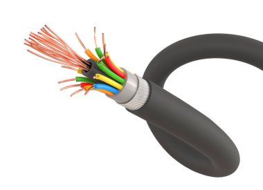 Beyaz izole bir arkaplanda bakır lifli kablo