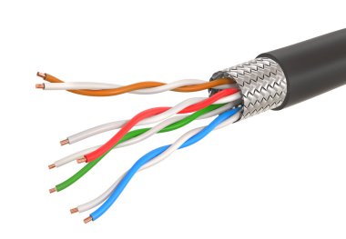 İzole edilmiş beyaz bir arkaplanda bükülmüş kablolar