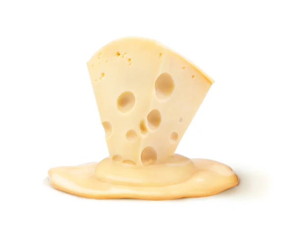 大きなチーズが白い背景に孤立して溶ける — ストック写真