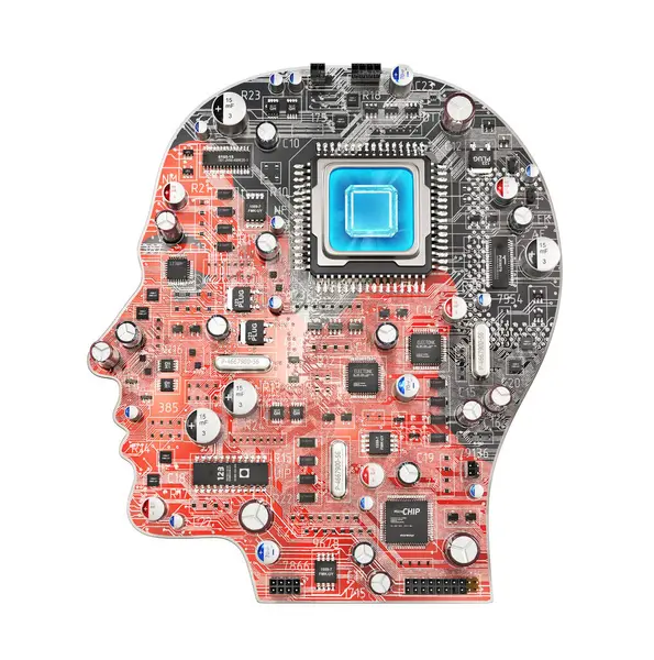 Digital brain. Electronic print board in form of human head with computer chip as brain. 3d illustration