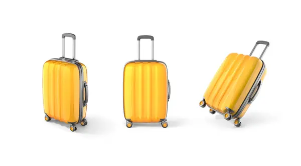 白い背景の異なる角度の黄色いスーツケース ベクトルイラスト ロイヤリティフリーのストック写真
