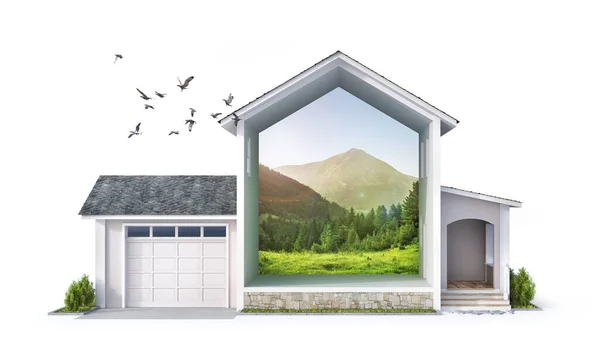 Concepto Construcción Ecológica Naturaleza Dentro Casa Ilustración Imagen De Stock