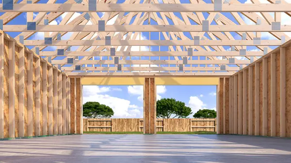 内部组装的框架房子 3D说明 免版税图库图片
