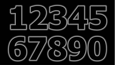 Gerçekçi parlak neon sayılar ve semboller. Vektör illüstrasyonu