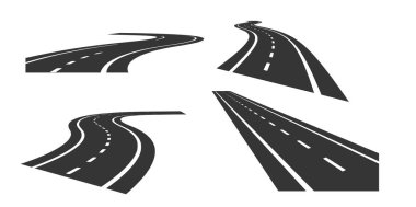 Beyaz işaretli dolambaçlı yollar. Vektör illüstrasyonu beyaz arkaplanda izole edildi. 