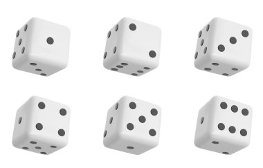 Siyah noktalı beyaz zarlar. Yuvarlak köşeli dilimler. izole edilmiş 3d gerçekçi vektör