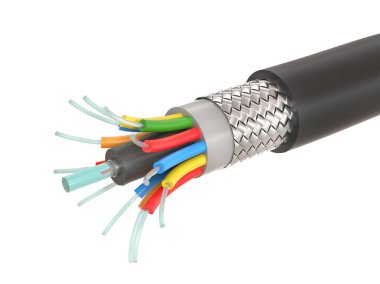 Beyaz izole arkaplanda fiber optik kablo