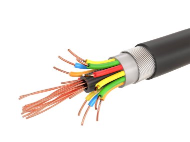 Beyaz izole arkaplanda elektrik kablosu