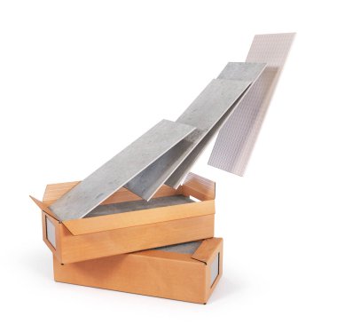 Boş karton paketli seramik fayans yığını. 3d illüstrasyon