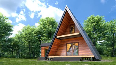 Exterior of A-frame house. 3d illustration clipart