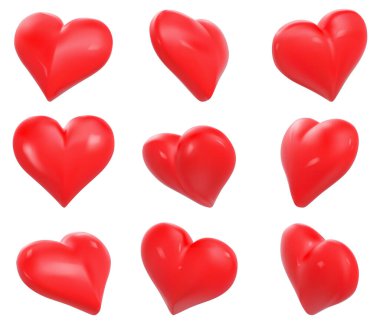 Kırmızı kalpler vektör çizimi beyaz üzerine izole edildi