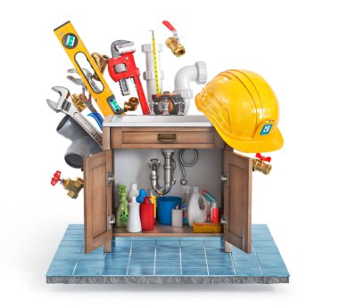 Santechnic konsept. Sızdıran boru. 3d illüstrasyon