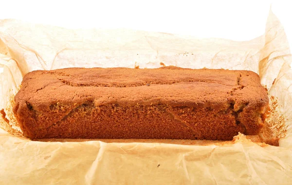 Pasta Kağıdında Kek Kutusunda Taze Pişmiş Kum Keki — Stok fotoğraf