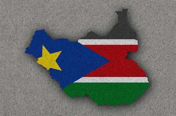 图上的南苏丹地图和旗帜 — 图库照片
