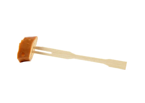 Slice Tofu Sausage Wooden Skewer White Background — Stock Photo, Image