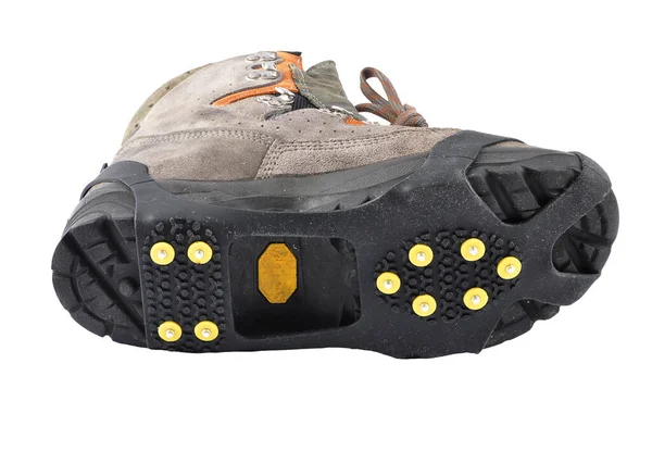 Hiking Shoes Spikes White Background — Stock Photo, Image