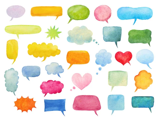 Set Watercolor Speech Bubbles Isolated White Hand Drawn Call Outs — Stock Photo, Image