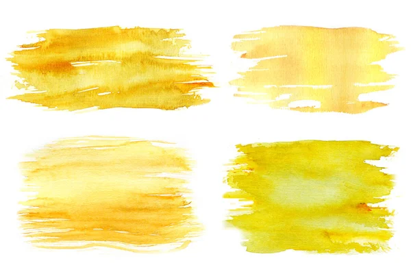 Набор Акварельных Брызг Золотисто Желтые Пятна Белом Оформления Фона Рисунок — стоковое фото