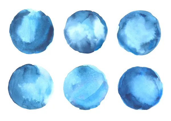 Набор Синих Акварельных Круглых Фонов Белом Нарисованном Вручную Рисунке — стоковое фото