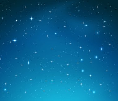 Parlak Yıldızlar Yatay Arkaplanlı Mavi Gece Gökyüzü. Vektör