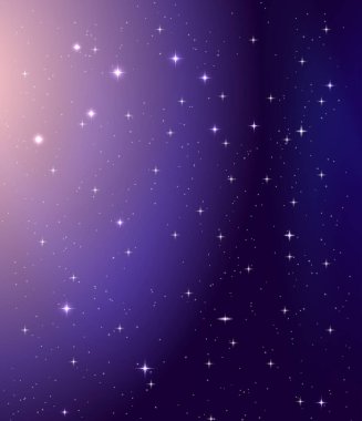 Yıldızların dikey arkaplanlı Mor Mavi Gece Gökyüzü. Vektör İllüstrasyonu