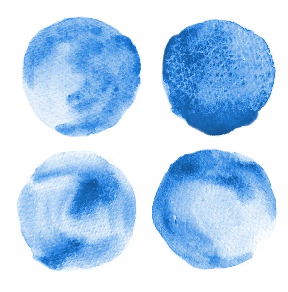 Texturizado Azul Acuarela Pintado Manchas Conjunto Redondo Forma Mano Dibujado — Foto de Stock