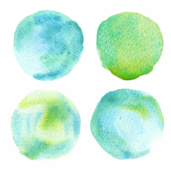 Σύνολο Ακουαρέλα Στρογγυλό Σχήμα Αφηρημένο Φόντο Βουτιά Πράσινο Και Μπλε — Φωτογραφία Αρχείου