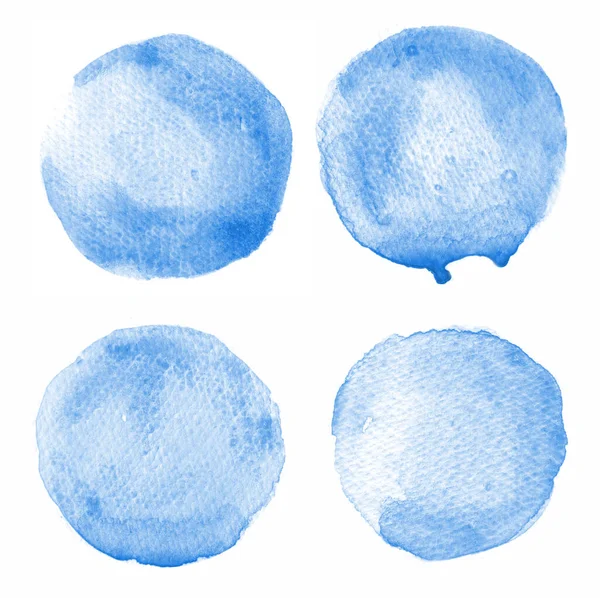 Blå Färg Akvarell Fläckar Som Runda Form Samling Hand Dras — Stockfoto