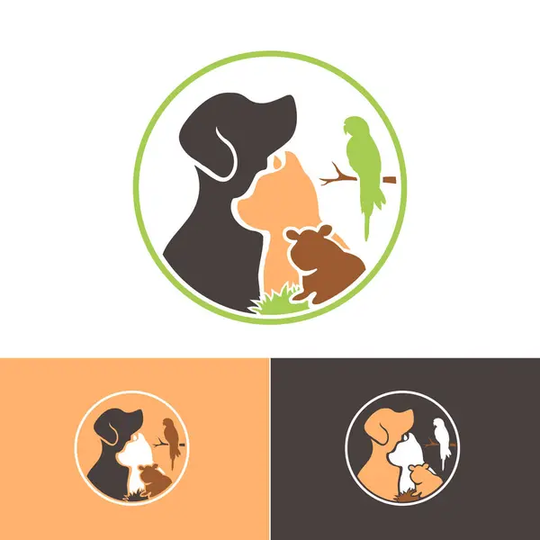 Dog Cat Guinea Pig Parrot Bird Animal Logo Veterinary Rescue — Stock Vector