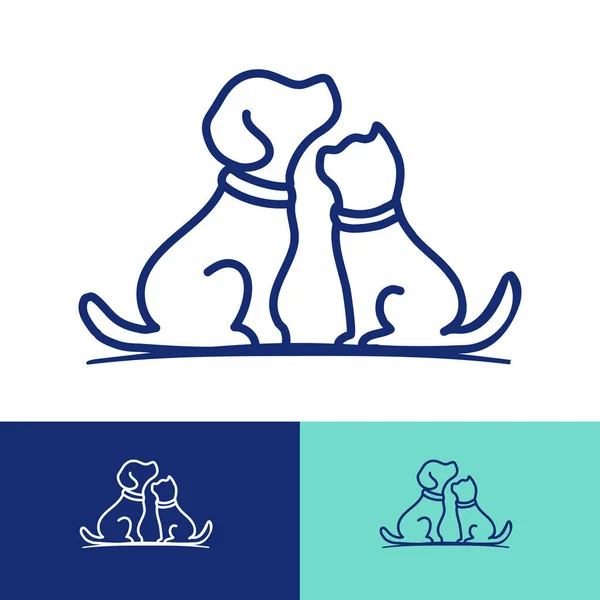 Μικρό Σκυλί Και Γάτα Γραμμή Τέχνη Εικονογράφηση Κατοικίδιο Ζώο Φροντίδα — Διανυσματικό Αρχείο
