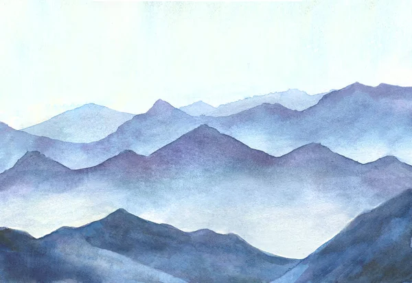 Watercolor Illustration Foggy Mountains Peaks Nature Illustration — Stock Photo, Image