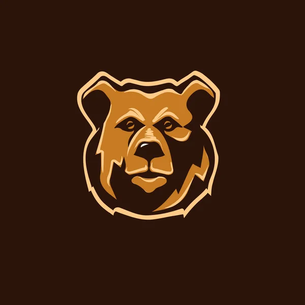 Wild Brown Bear Head Logo Dark Background — Stock Vector