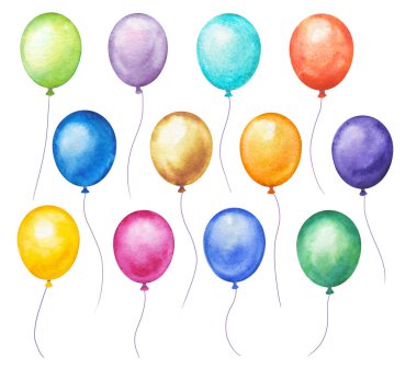 Şeffaf arkaplanda izole edilmiş suluboya balonlar. El çizimi illüstrasyon