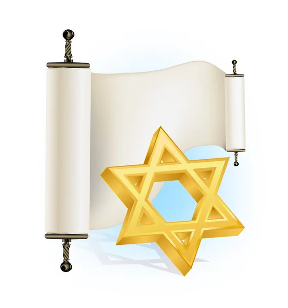 Antiguo Pergamino Judío Estrella Dorada David Vector Ilustración — Vector de stock